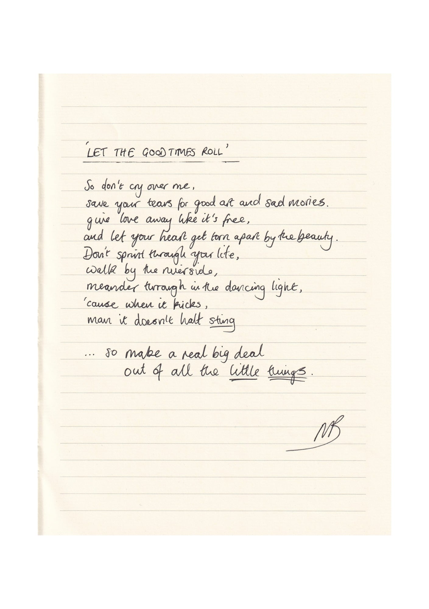 Let The Good Times Roll - Handwritten Notebook Page - Signed (1 of 1).